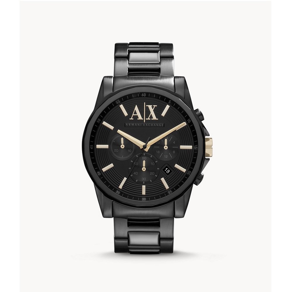 Armani Exchange 戰士風範三眼計時運動腕錶-黑金-AX2094