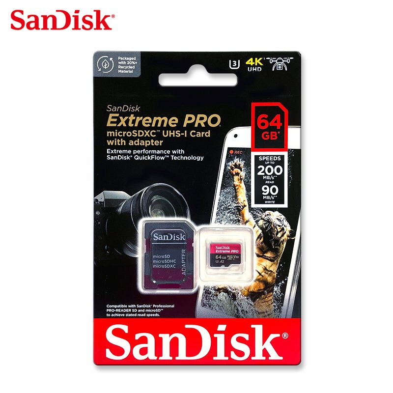 SANDISK 64G Extreme PRO A2 V30 microSDXC U3 UHS-I (SD-SQXCU-64G) 傳輸高達200M