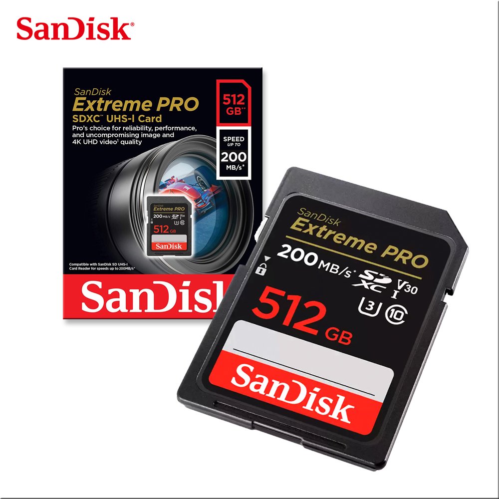 SANDISK 512G V30 Extreme PRO SDXC UHS-I U3 200MB (SD-SDXXD-512G) 專業攝影錄影師 高速記憶卡