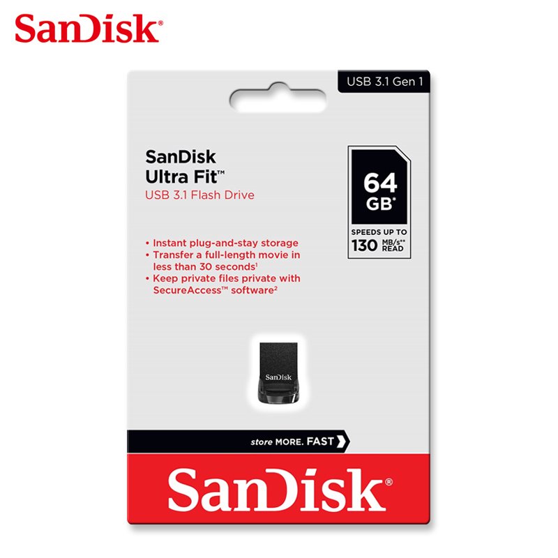 SanDisk Ultra Fit 64G USB 3.1 CZ430 讀取速度最高130MB/s (SD-CZ430-64G) 隨身碟 典雅黑