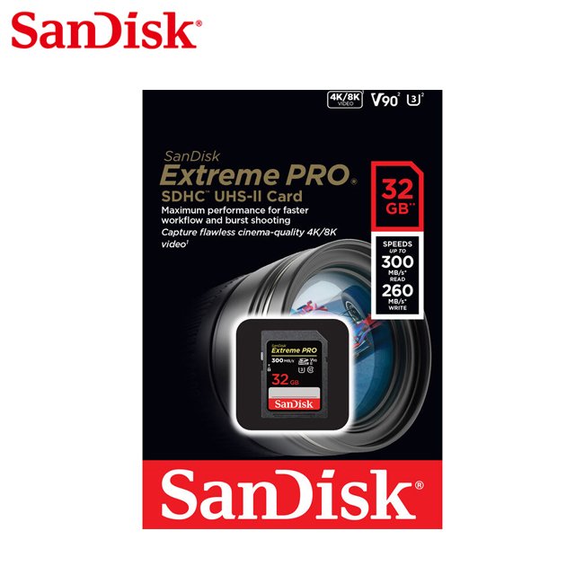 SANDISK 32G Extreme PRO SD UHS-II U3 V90 (SD-SDXDK-32G) 專業攝影錄影師 高速記憶卡