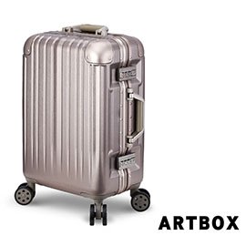 【ARTBOX】冰封奧斯陸 20吋 平面凹槽拉絲紋鋁框行李箱 (香檳金)