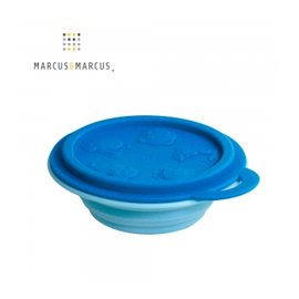 【加拿大Marcus &amp; Marcus】動物樂園矽膠摺疊碗/餐碗-河馬(深藍蓋/淡藍碗)