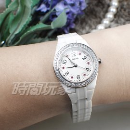 mono ROYAL 都會新貴系列 小花鑲鑽陶瓷錶 鑽框白面超高硬度 小圓錶 防水 女錶 ZR0526D粉