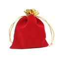 【Q禮品】 A4362 滾金邊紅色絨布束口袋-大/抽繩喜糖袋/首飾禮物包/婚禮糖果禮品包裝袋/抽繩袋/絨布金飾袋/贈品禮品