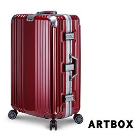 【ARTBOX】溫雅簡調 26吋平面凹槽海關鎖鋁框行李箱(暗紅銀)