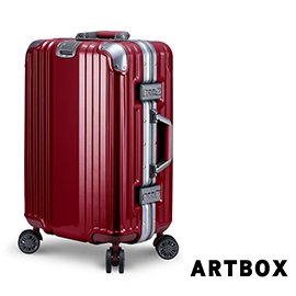 【ARTBOX】溫雅簡調 20吋平面凹槽海關鎖鋁框行李箱(暗紅銀)