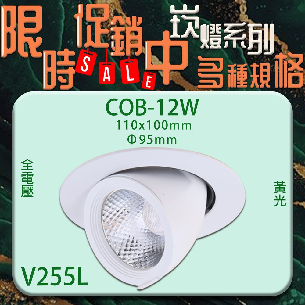 台灣現貨實體店面【阿倫燈具】(PV255L)LED-COB-12W黃光象鼻崁燈 崁孔9.5公分 聚光型 可調角度 全電壓 保固一年 符合CNS認證