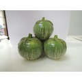 【泰國進口蔬菜種子】綠如意圓茄~ 果實扁圓-高圓球型，顏色綠白相間，萼片綠色，果重約40-50公克，果徑約4x5公分。