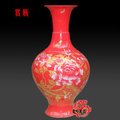 景德鎮陶瓷器工藝擺件家居客廳裝飾品 紅色花瓶婚慶禮品高腳賞瓶