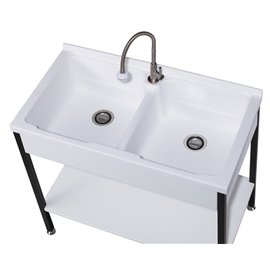 [新時代衛浴] 100cm實心人造石洗衣槽，台制，雙水槽，活動洗衣板，搭配不鏽鋼支撐架AST5100