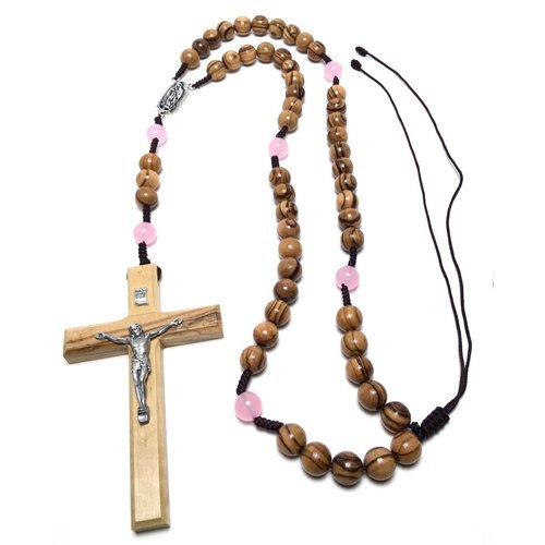 天主教聖物以色列進口橄欖木耶穌苦像十字架粉晶念珠(10mm)念珠#8231002