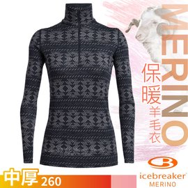 【紐西蘭 Icebreaker】女新款 250 Vertex 美麗諾羊毛中厚款高領半開襟長袖上衣.保暖衛生衣.內搭衣/IB104719 海軍藍/雪花結晶