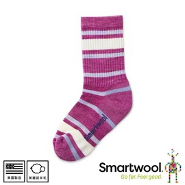 【SmartWool 美國 童健行輕量避震條紋中長襪《粉霧紫》】SW001212/排汗襪/保暖襪/運動襪/兒童襪