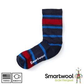 【SmartWool 美國 童健行輕量避震條紋中長襪《深海軍藍》】SW001212/排汗襪/保暖襪/運動襪/兒童襪