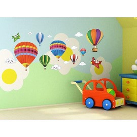 BO雜貨【YV2005】可移動壁貼 DIY時尚裝飾組合壁貼 牆貼 創意壁貼 背景貼 七彩熱氣球