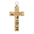 基督教禮品以色列精緻木質鐳雕鑲嵌彩石十字架手工壁掛飾#2075045