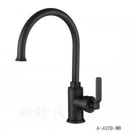 [新時代衛浴] 無鉛黑色廚房龍頭，工業風把手，樣式極簡，黑色質感A-4378MB