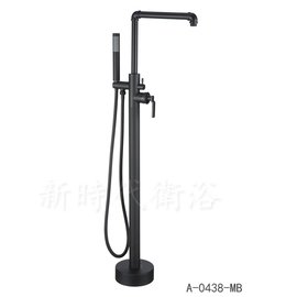 [新時代衛浴] 黑色立柱式浴缸龍頭，工業風設計，黑色質感A-0438MB