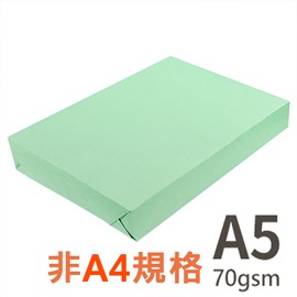 【品牌隨機出貨】 A5 70gsm 雷射噴墨彩色影印紙 淺綠 PL190 500張入 X 10包入箱裝 為A4尺寸的一半
