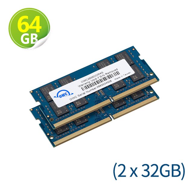 64GB (32GB x2) OWC Memory 2666MHZ DDR4 SO-DIMM PC4-21300 Mac 電腦