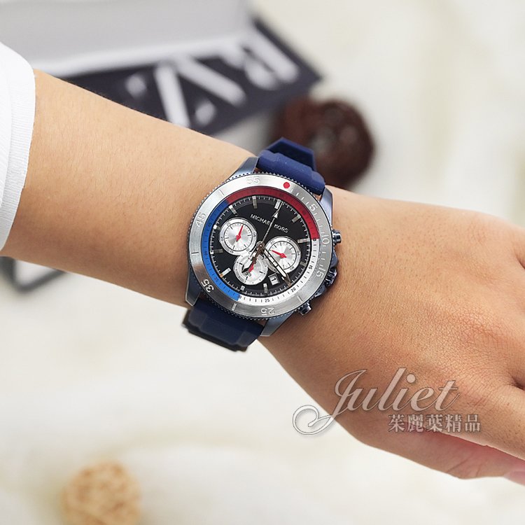 【全新現貨 優惠中】茱麗葉精品 MICHAEL KORS MK8708 Cortlandt 計時型石英手錶.海軍藍現金價$3,680