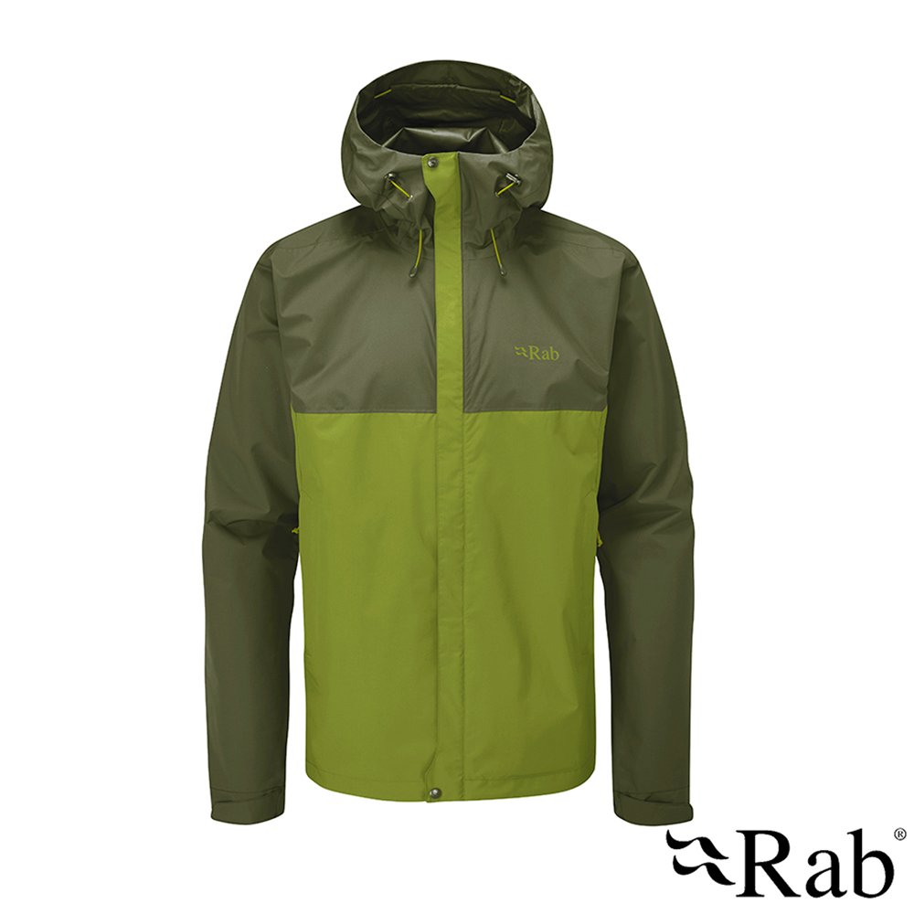 Rab英國|Downpour Eco Jacket 男款輕量防風防水連帽外套 軍綠/白楊綠 QWG-82