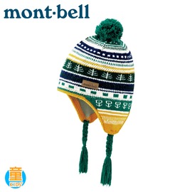 【Mont-Bell 日本 童 Light Jacquard Tibetan Cap 保暖帽《綠》】1118402/民族風雙層護耳帽/針織帽/彈性拉伸毛線帽