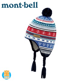 【Mont-Bell 日本 童 Light Jacquard Tibetan Cap 保暖帽《藍》】1118402/民族風雙層護耳帽/針織帽/彈性拉伸毛線帽