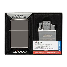 Zippo 時尚冰黑 + 單槍噴射替換機蕊組 -#ZIPPO 49103