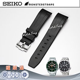 【鐘錶通】Monster Straps SEIKO SKX007 Rubber 專用橡膠錶帶 - 黑色 ├新五號/5sports┤