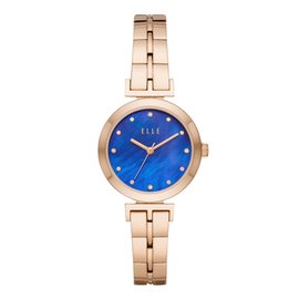 【ELLE】ODEON系列晶鑽貝殼面腕錶-藍X玫瑰金(ELL21010)