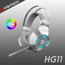 FANTECH HG11 7.1環繞立體聲RGB耳罩式電競耳機-白色經典款 50mm大單體/環繞立體聲/大耳罩/懸浮式頭帶/降噪麥克風
