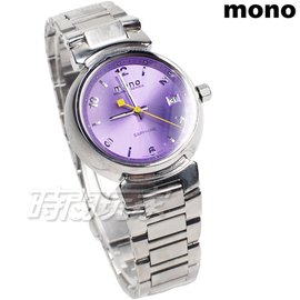 mono 時尚 傳奇 經典 碟形水晶錶面 女錶 防水手錶 日期視窗 不銹鋼 Z9295紫