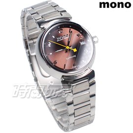 mono 時尚 傳奇 經典 碟形水晶錶面 女錶 防水手錶 日期視窗 不銹鋼 9295咖