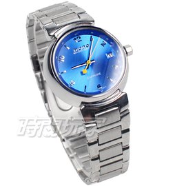 mono 時尚 傳奇 經典 碟形水晶錶面 女錶 防水手錶 日期視窗 不銹鋼 Z9295藍