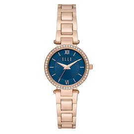 ELLE Muette光線閃耀晶鑽腕錶-藍X玫瑰金(ELL25015)/28mm