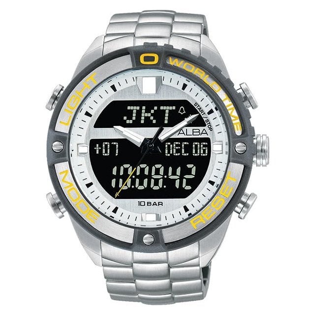 【ALBA】雅柏 W兩個世界雙顯腕錶-銀灰圈/44mm(N021-X003Y AZ4019X1)