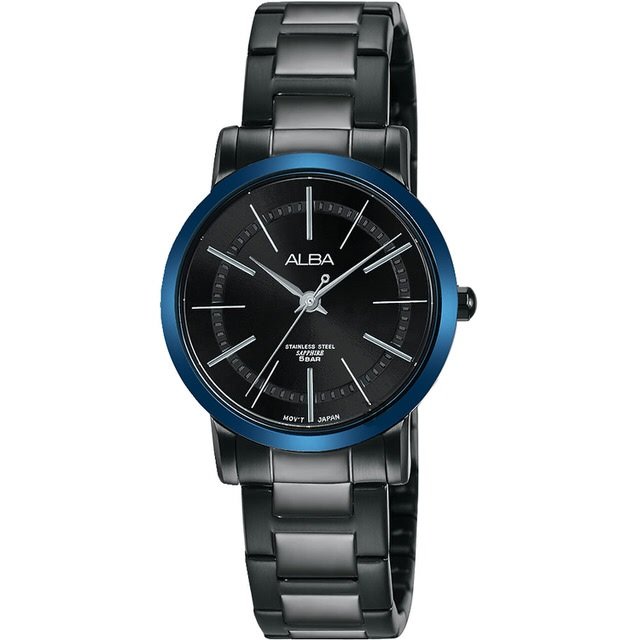 ALBA 雅柏 VJ21-X119B(AH8485X1) 日本情人流行時尚腕錶/黑x藍 28mm
