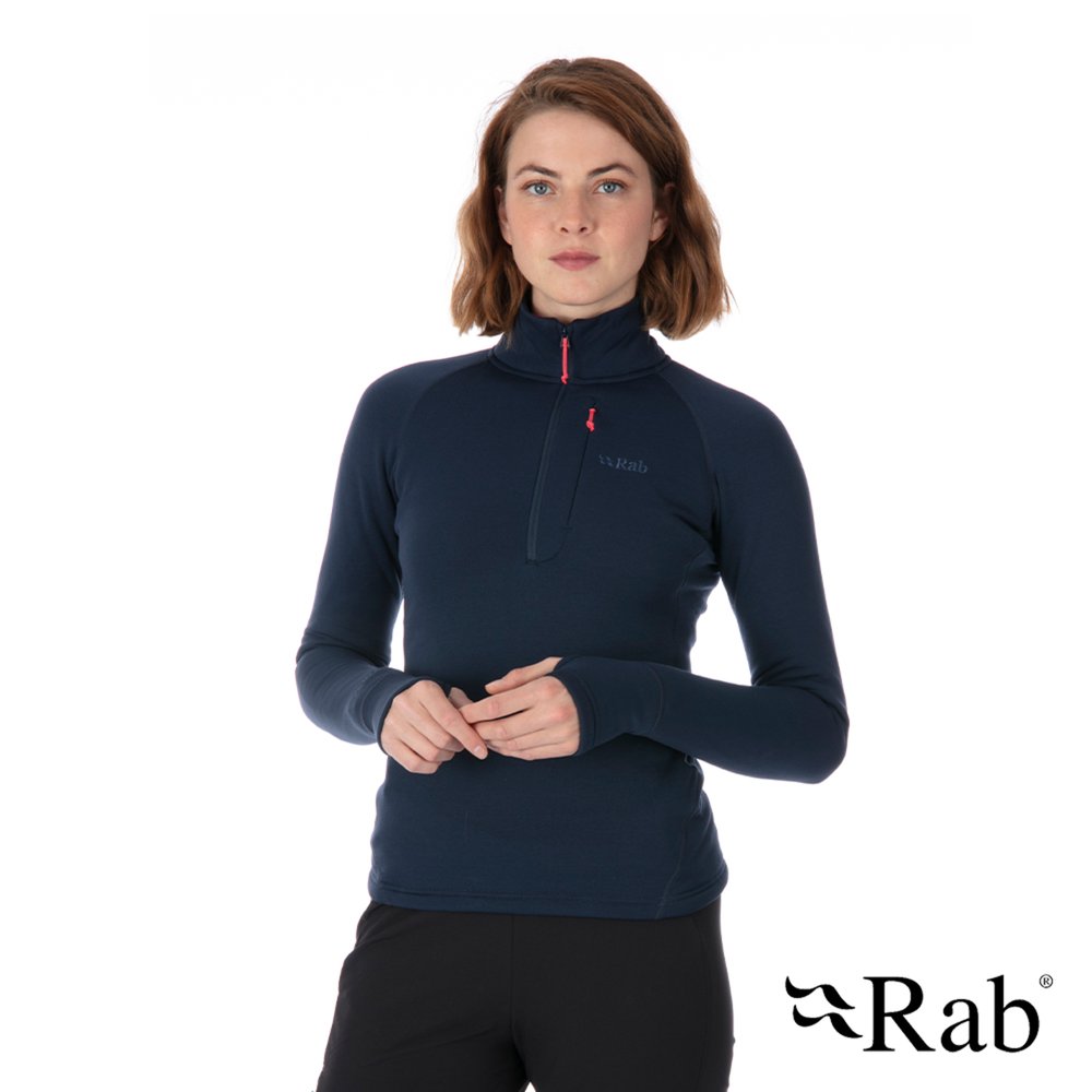 Rab|英國|Power Stretch Pro Pull-On女彈性保暖中層衣/冬季保暖/內層保暖 QFE-63-DI 深墨藍