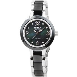BIBA碧寶錶,數字鑽錶陶瓷錶,藍寶石水晶28mm防水,黑色珍珠貝面盤女錶 B31BC040B