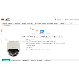 ACTi 2MP Speed Dome WDR+30x Zoom(30x optical, 16x digital)IP Camera(I92)