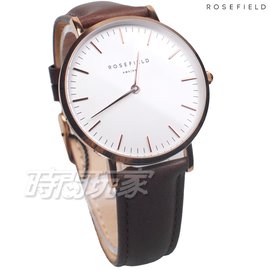 ROSEFIELD 歐風美學 時尚簡約 圓形 真皮 女錶 防水手錶 玫瑰金x咖啡 BWBRR-B3