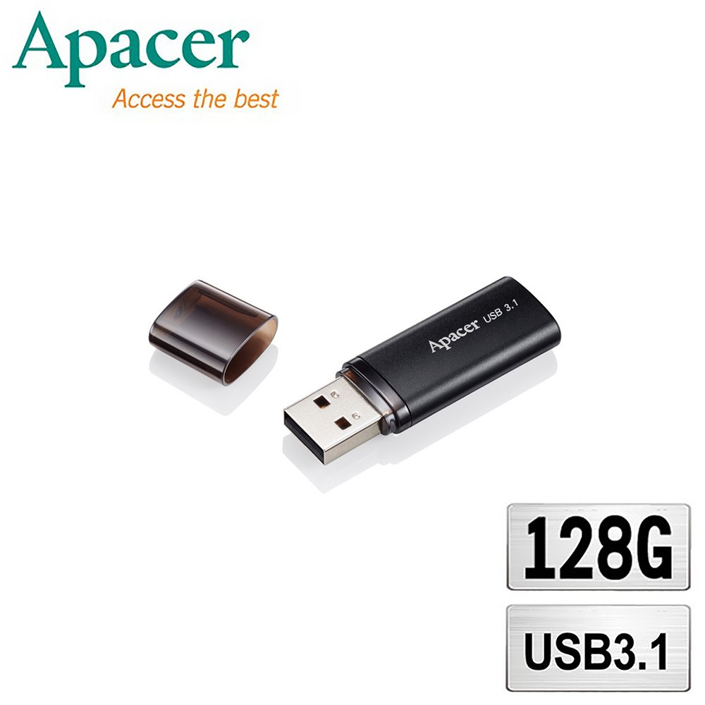 Apacer宇瞻 AH25B 時尚金屬 USB 3.1高速隨身碟-霧面黑 128GB