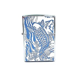 Zippo 日系雙面蝕雕藍漆底鯉魚打火機 -#ZIPPO 114594