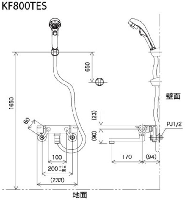 KF800TES-KVK-日本-原裝進口-淋浴-控溫-按鍵式-舒適花灑-水龍頭-尺寸