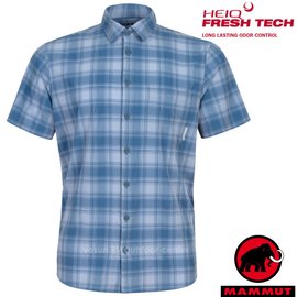 【瑞士 MAMMUT 長毛象】男新款 Trovat Trail 輕量彈性透氣格紋短袖襯衫.休閒衫/FreshTech抗菌處理.防臭/1015-00072-5118 海洋藍