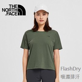 [ THE NORTH FACE ] 女 FlashDry 吸濕排汗短袖T恤 軍綠 / NF0A497521L {L}