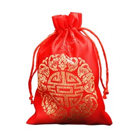 【Q禮品】 A4756紅色囍字束口袋-中/抽繩喜糖袋/首飾禮物包/婚禮糖果禮品包裝袋/過年節慶裝飾/贈品禮品
