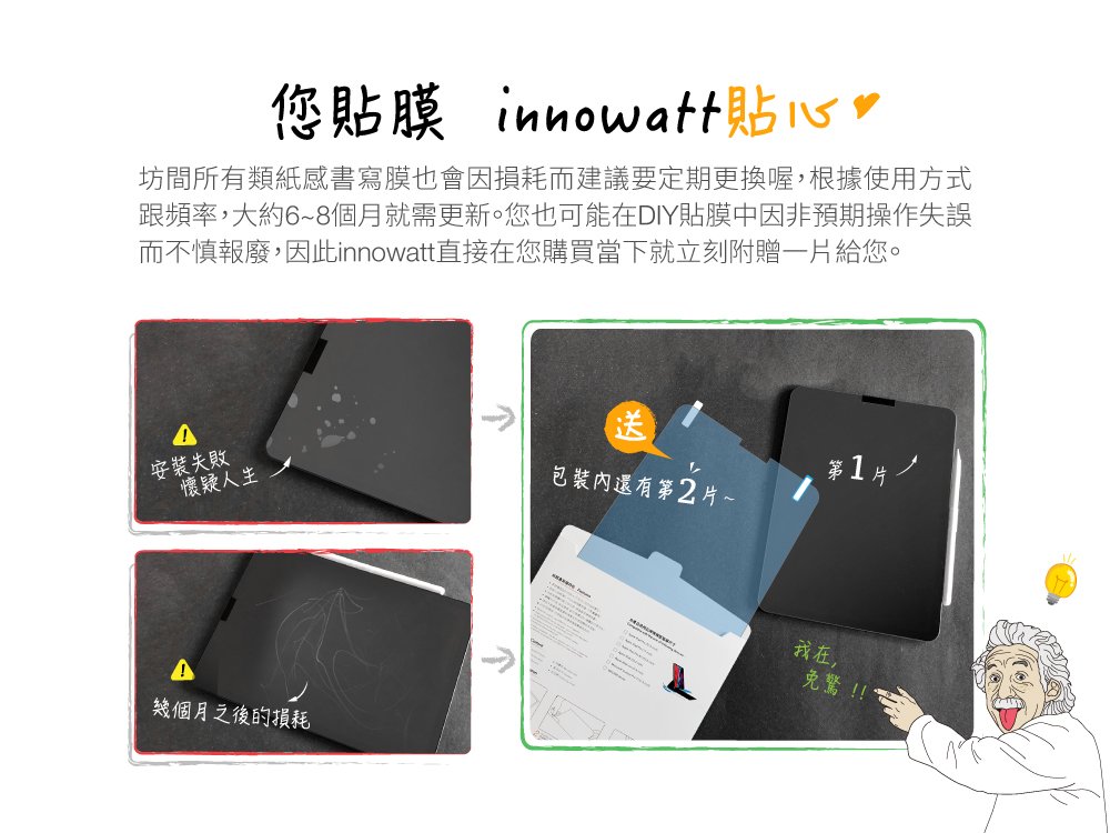 innowatt 磁吸式 PaperLike 2片裝 2020 iPad 8 (10.2 吋) 可拆式類紙膜
